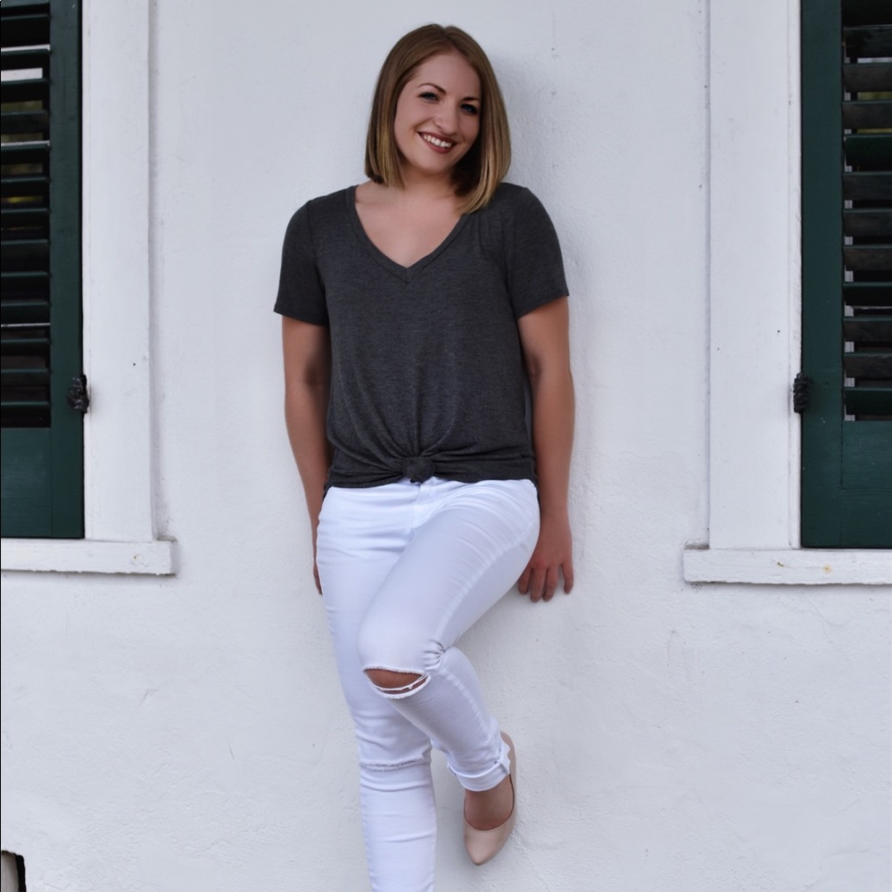 Classic Jersey V Neck T-Shirt - Charcoal